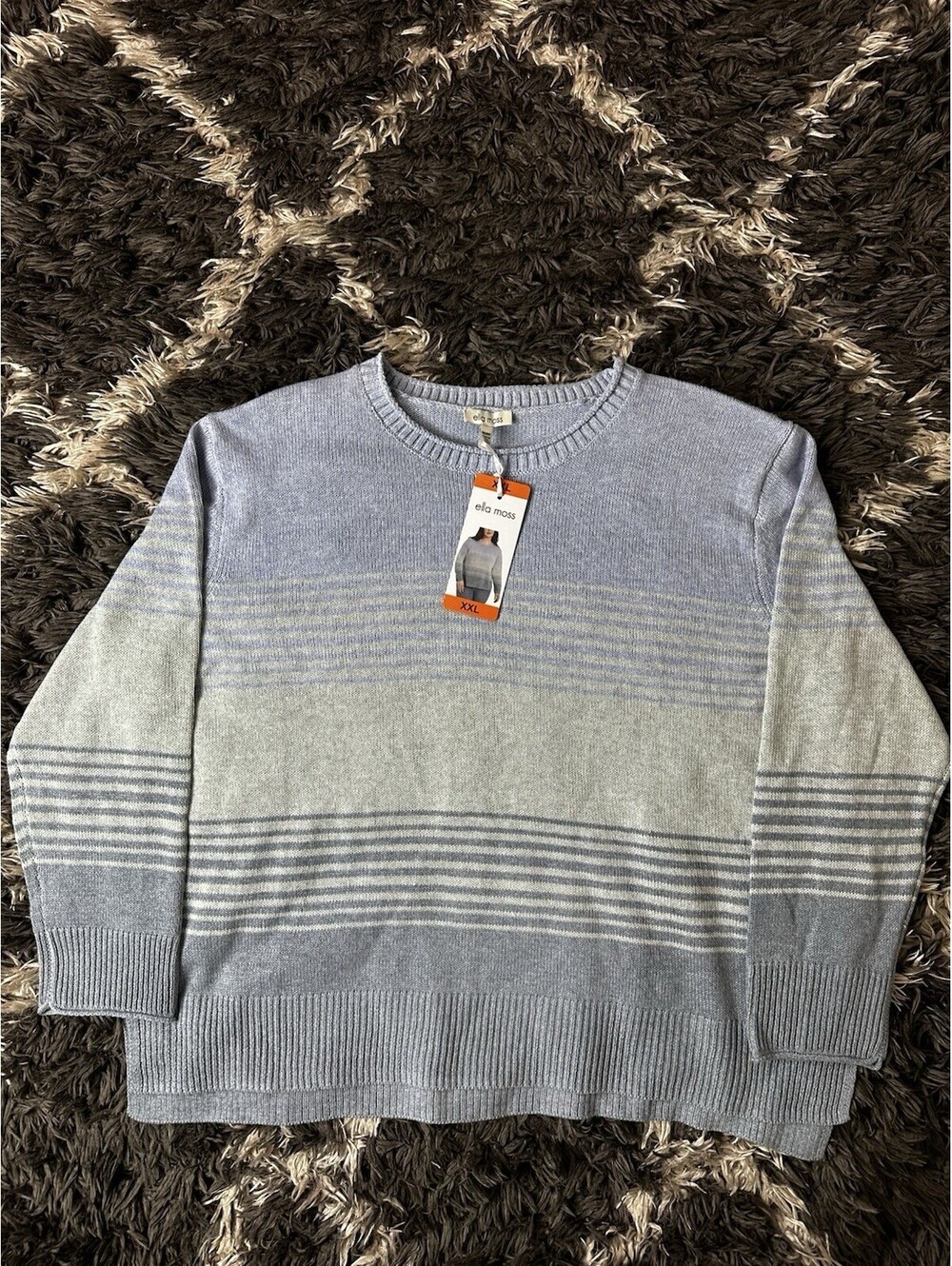 NWT Ella Moss Striped Knit Crewneck Sweater Blue Grey Women’s XXL